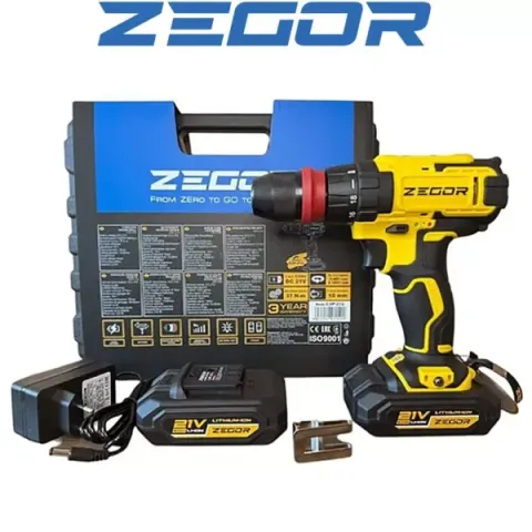 Акумуляторний шуруповерт ZEGOR 21v в кейсі ДФР 36міс.гарантія