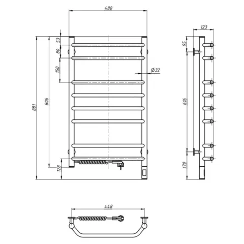 Рушникосушка електрична Блюз 480х800 Sensor (Ліва, 142 Вт)