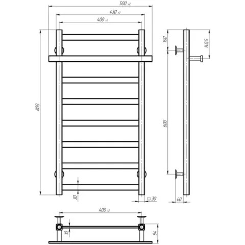 Рушникосушка Nikole 400*800 Deffi (Біла, нижнє підкл.)