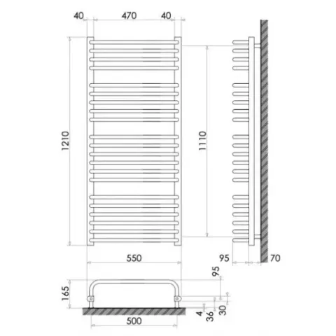 Рушникосушка 1210х550/ЧОРНА /665Вт Heizung