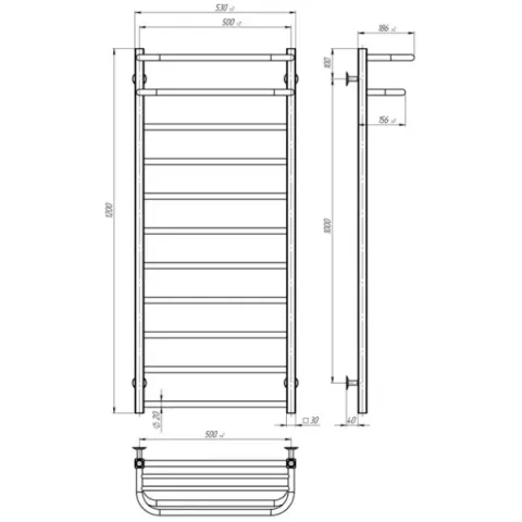 Рушникосушка Люкс Отель 500х1200 Deffi (Хром, нижнє підкл.)