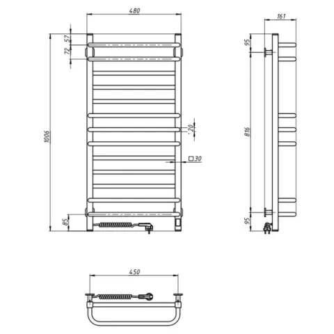 Рушникосушка електрична Грандіс 480х1000 БІЛА Sensor (Ліва, 226Вт)