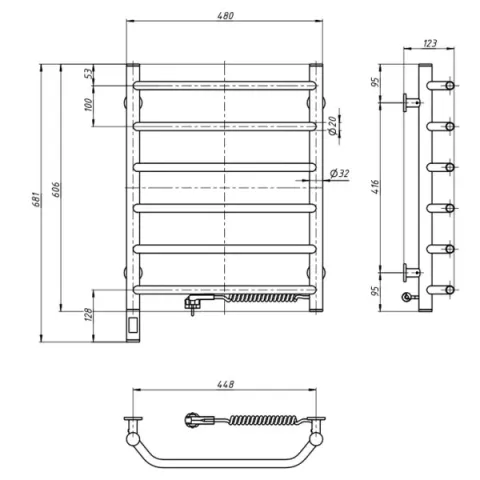 Рушникосушка електрична Блюз 480х600 Sensor (Права ,104Вт)