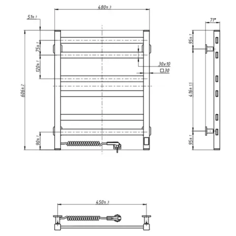 Рушникосушка електрична Авангард 480*600 БІЛА Sensor (Права, 110Вт)