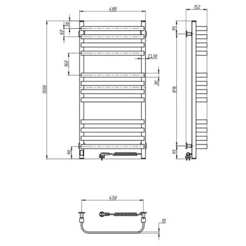 Рушникосушка електрична Stugna 480х1000 Sensor ЧОРНА (Права, 240Вт)