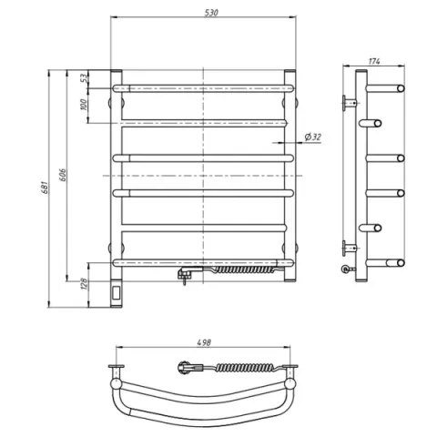 Рушникосушка електрична Омега 530х600 Sensor(Права)