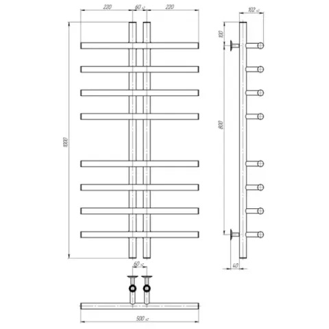 Рушникосушка Gray 60*1000 Deffi (Хром, нижнє підкл.)