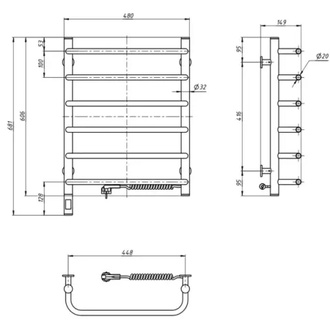 Рушникосушка електрична Симфонія 480х600 Sensor (Права, 128Вт)