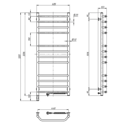 Рушникосушка електрична Блюз 480х1200 Sensor (Права 198 Вт)