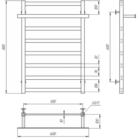 Рушникосушка Nikole 500*800 Deffi (хром, нижнє підкл.) N 80.50.8