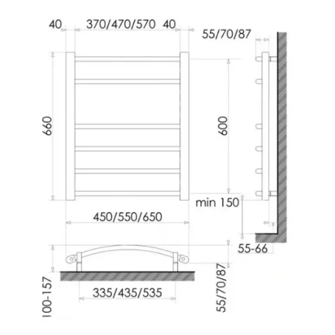Рушникосушка електрична Heizung 660x550/ЧОРНА/ 97 Вт/з терморегулятором