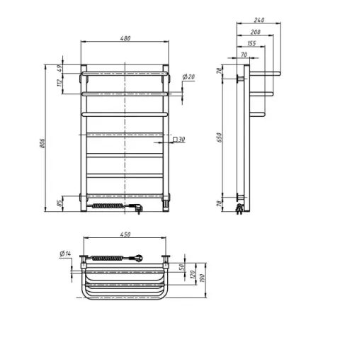 Рушникосушка електрична FORTIS 480х800 БІЛА Sensor (Ліва, 152Вт)