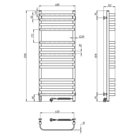 Рушникосушка електрична Stugna 480х1200 ЧОРНА Sensor (Права, 102Вт)
