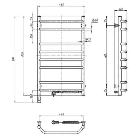 Рушникосушка електрична Блюз 480х800 Sensor ( Права ,142 Вт)
