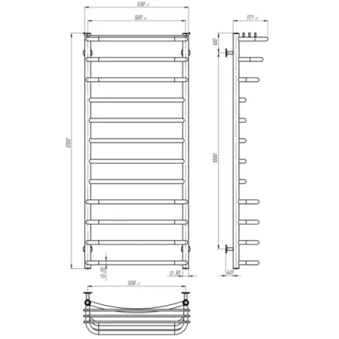 Рушникосушка Юність 500х1200 Deffi (Хром, нижнє підкл.)