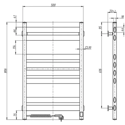 Рушникосушка електрична Ellipse 500х800 ЧОРНА Sensor (Права,186 Вт)