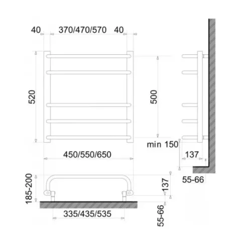 Рушникосушка електрична Heizung 510x550/ 86 Вт/з терморегулятором
