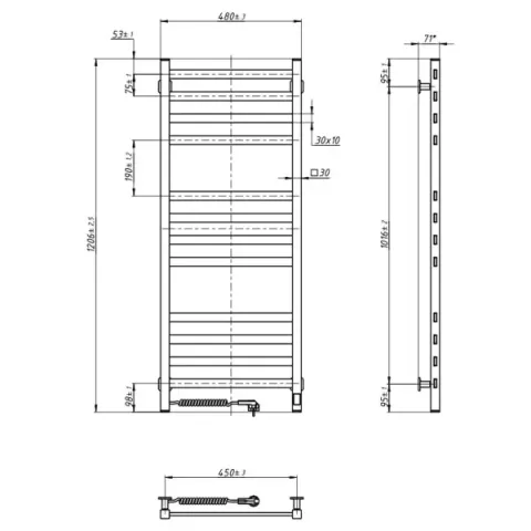 Рушникосушка електрична Авангард 480х1200 БІЛА Sensor (Ліва, 227Вт)