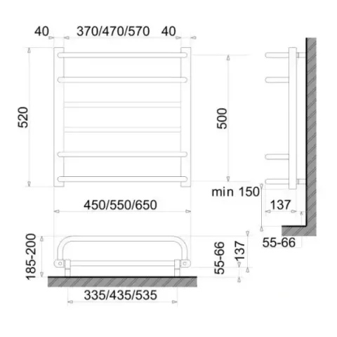 Рушникосушка електрична Heizung 660x550/ ЧОРНА/ 135Вт /з терморегулятором