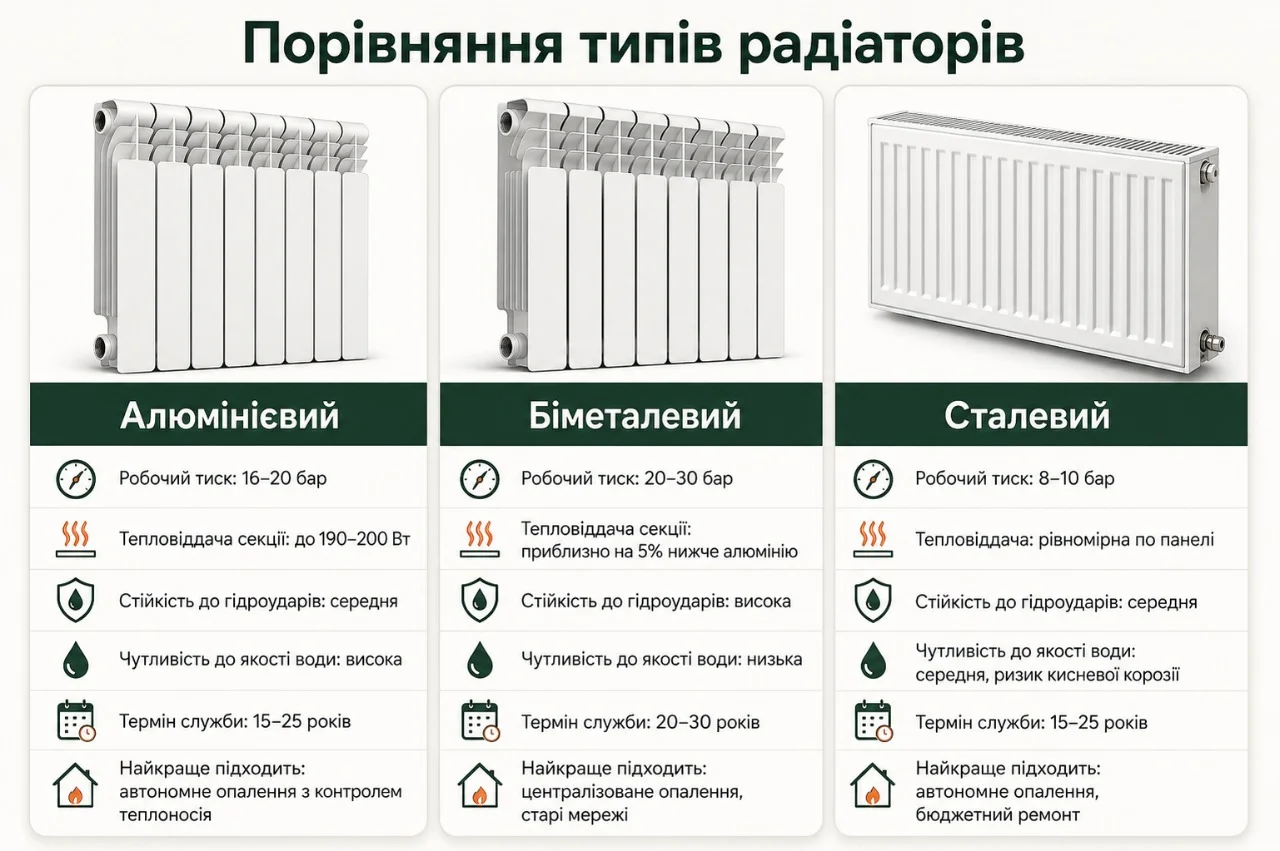 Які радіатори кращі для опалення: алюмінієві, біметалеві чи сталеві? Які радіатори кращі для опалення: алюмінієві, біметалеві чи сталеві?