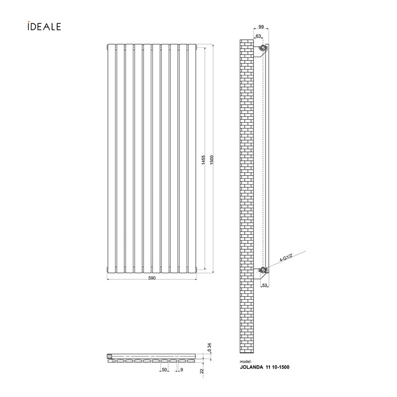 Радіатор дизайнерський Ideale Jolanda 11 10/1500/590 антрацит 2
