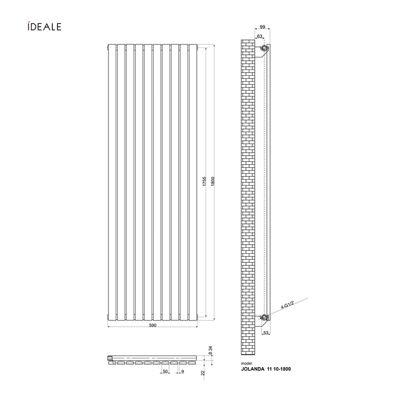 Радіатор дизайнерський Ideale Jolanda 11 10/1800/590 антрацит 2