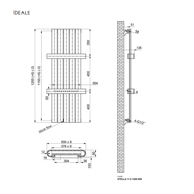 Радіатор з полицями Ideale Stella 11 5/1200/500 чорний 3