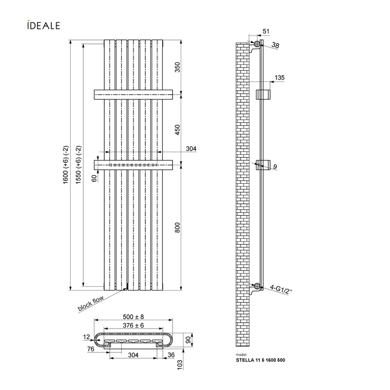 Радіатор з полицями Ideale Stella 11 5/1600/500 антрацит 3