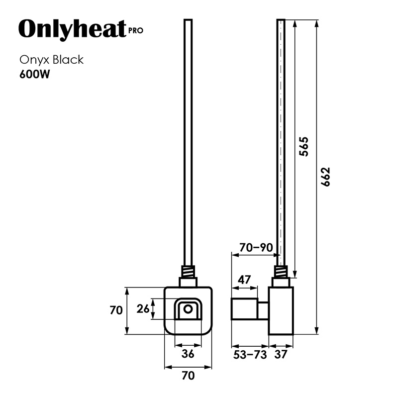 ТЕН OnlyHeat Onyx Black Pro 0,6 кВт (прихований монтаж) 3