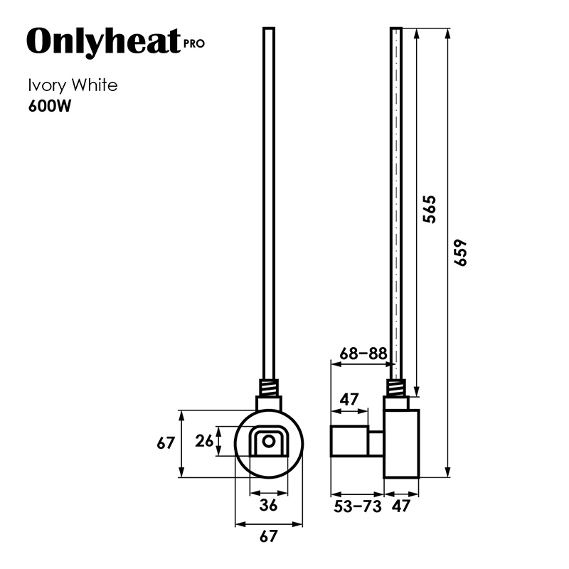 ТЕН OnlyHeat Ivory White Pro 0,6 кВт (прихований монтаж) 3