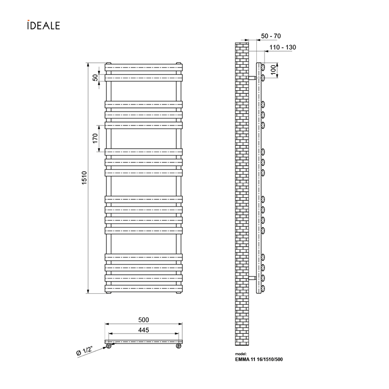 Рушникосушка дизайнерська Ideale Eliza 11 16/1510/500 чорний 2