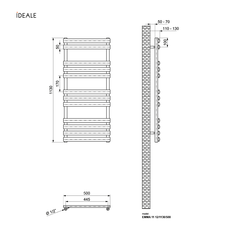Рушникосушка дизайнерська Ideale Eliza 11 12/1130/500 антрацит 2