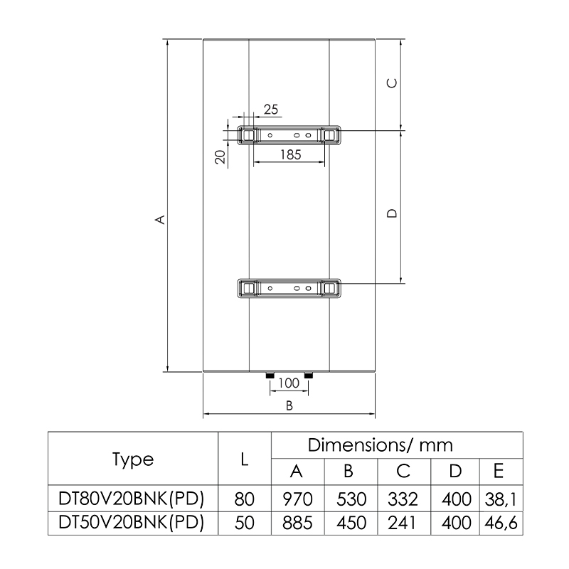 Бойлер Onlyheat DT50 V20BNK(PD), 50 літрів, сухий ТЕН 4