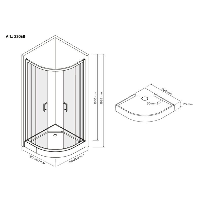 Душова кабіна Britc Lira 80x80 см з піддоном (скло 4 мм) 2