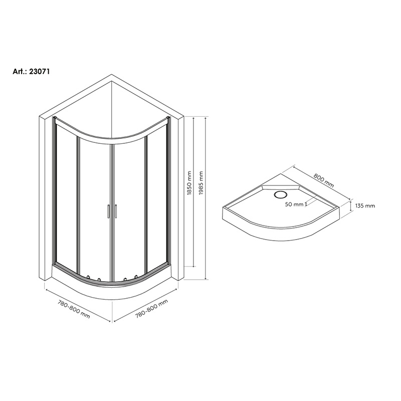 Душова кабіна Britc Lira 80x80 см з піддоном (скло 5 мм) 2