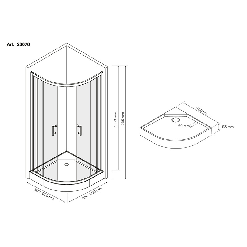 Душова кабіна Britc Lira 90x90 см з піддоном (скло 4 мм) 2