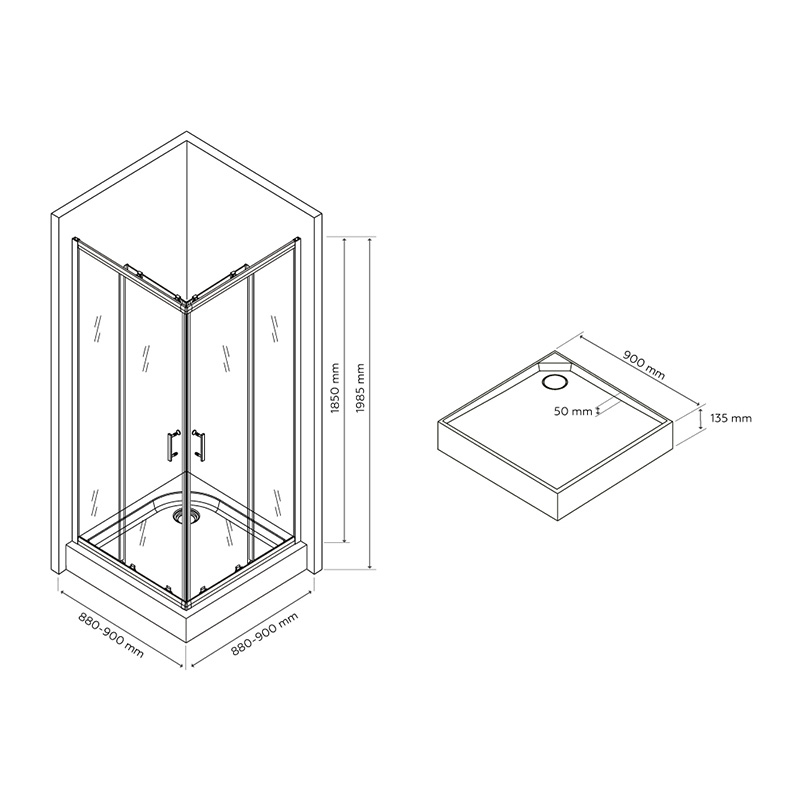 Душова кабіна Britc Orion 90x90 см з піддоном (скло 4 мм) 2