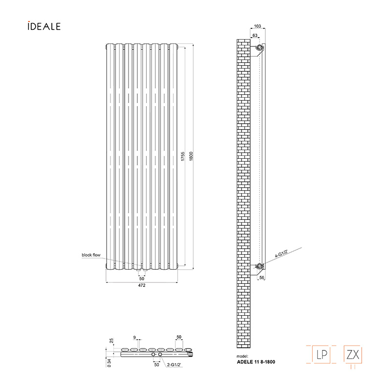 Радіатор дизайнерський Ideale Adele 11 8/1800/472 чорний 5