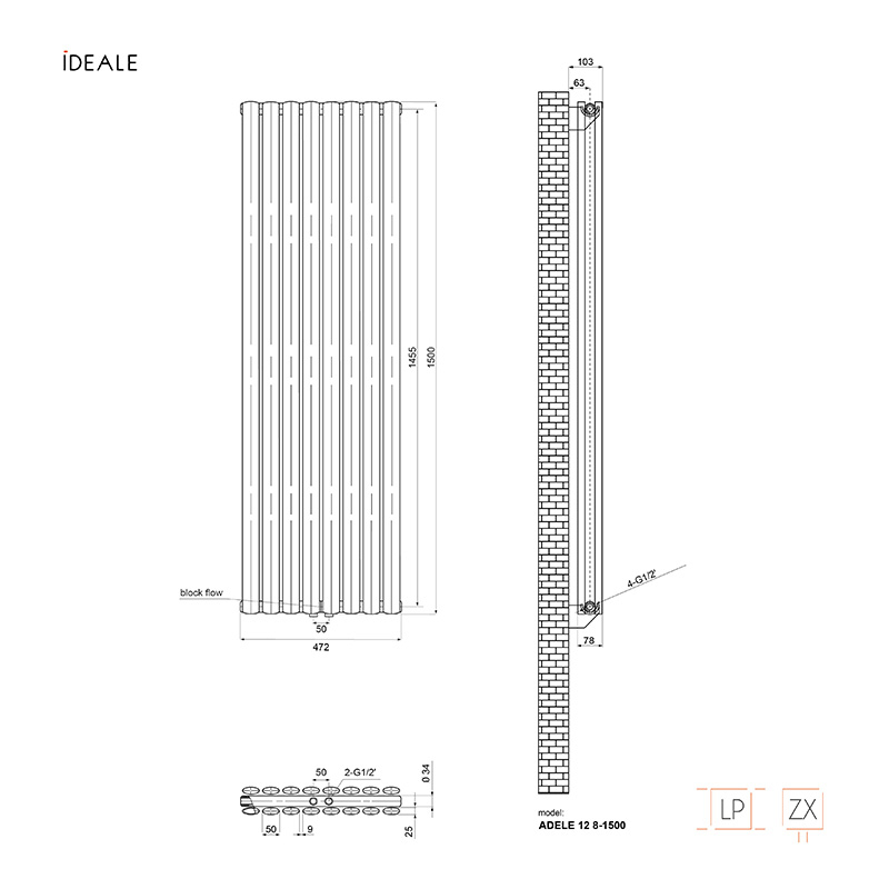 Радіатор дизайнерський Ideale Adele 12 8/1500/472 чорний 2