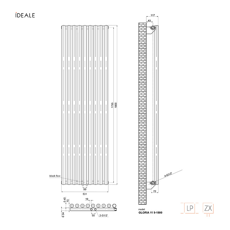 Радіатор дизайнерський Ideale Gloria 11 9/1800/531 антрацит 4