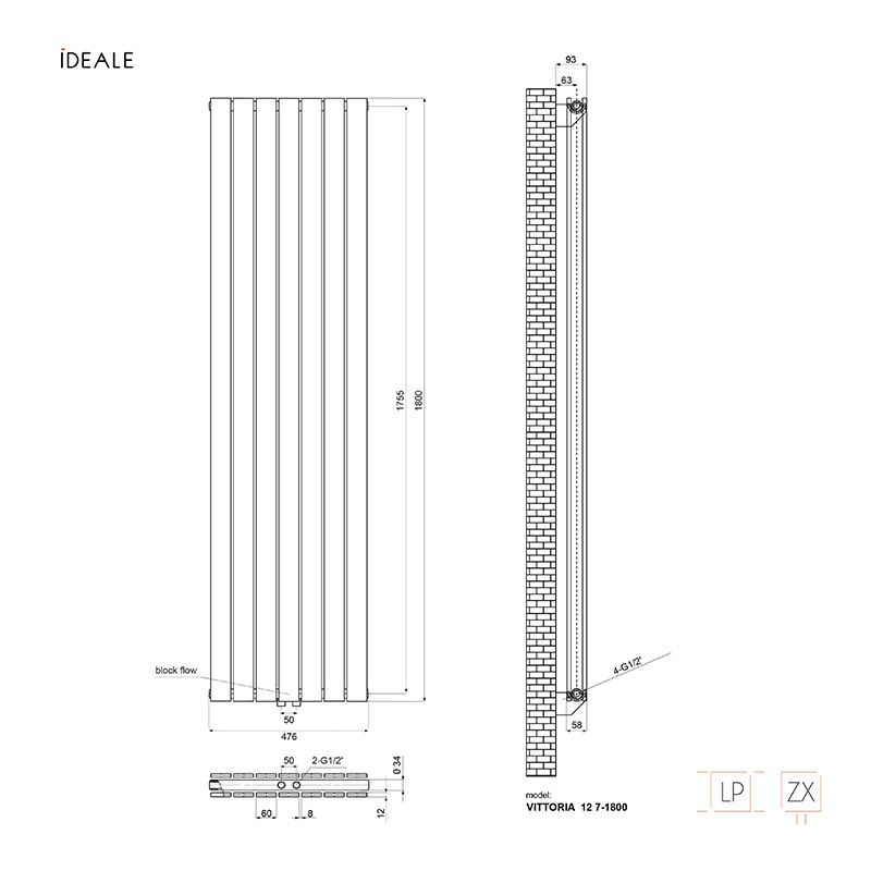 Радіатор дизайнерський Ideale Vittoria 12 7/1800/476 антрацит 1