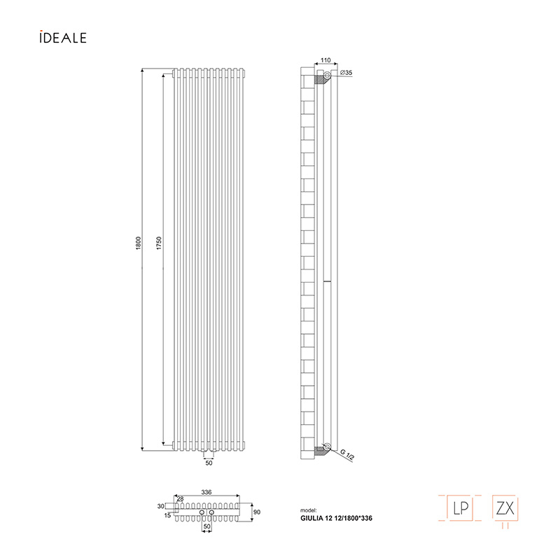 Радіатор дизайнерський Ideale Giulia 12 12/1800/336 антрацит 4