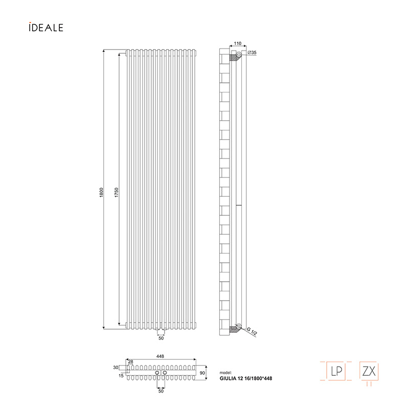 Радіатор дизайнерський Ideale Giulia 12 16/1800/448 антрацит 4