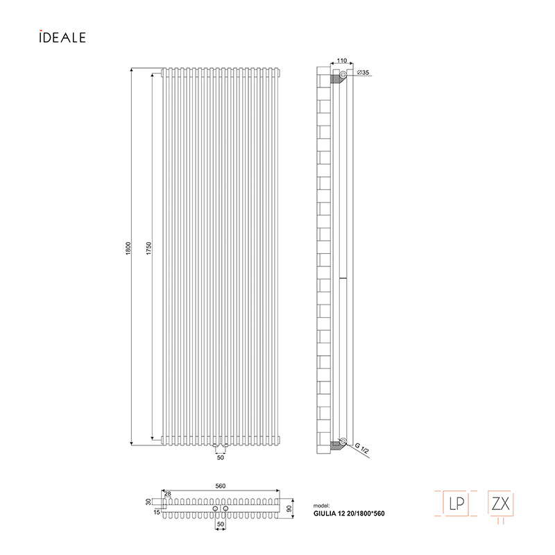 Радіатор дизайнерський Ideale Giulia 12 20/1800/560 антрацит 4
