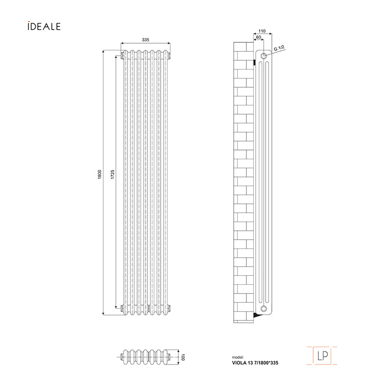 Радіатор дизайнерський Ideale Viola 13 7/1800/335 чорний 3