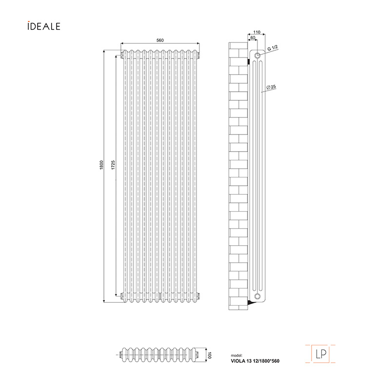 Радіатор дизайнерський Ideale Viola 13 12/1800/560 білий 3