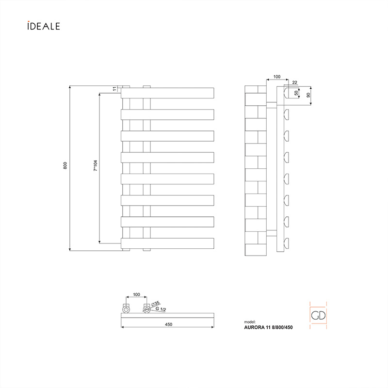 Рушникосушка дизайнерська Ideale Aurora 8/800/450 антрацит 4