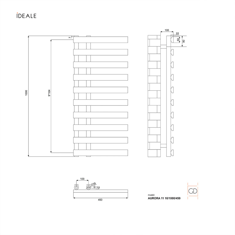 Рушникосушка дизайнерська Ideale Aurora 10/1000/450 антрацит 3
