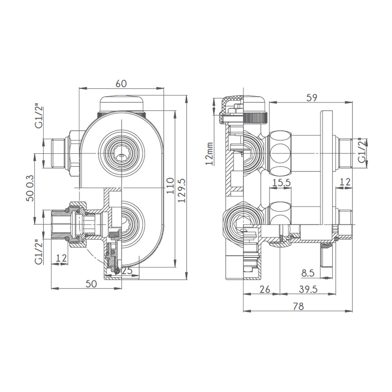 Комплект дизайн кранів з термоголовкою Ideale Duo 1/2”x1/2” чорний 4