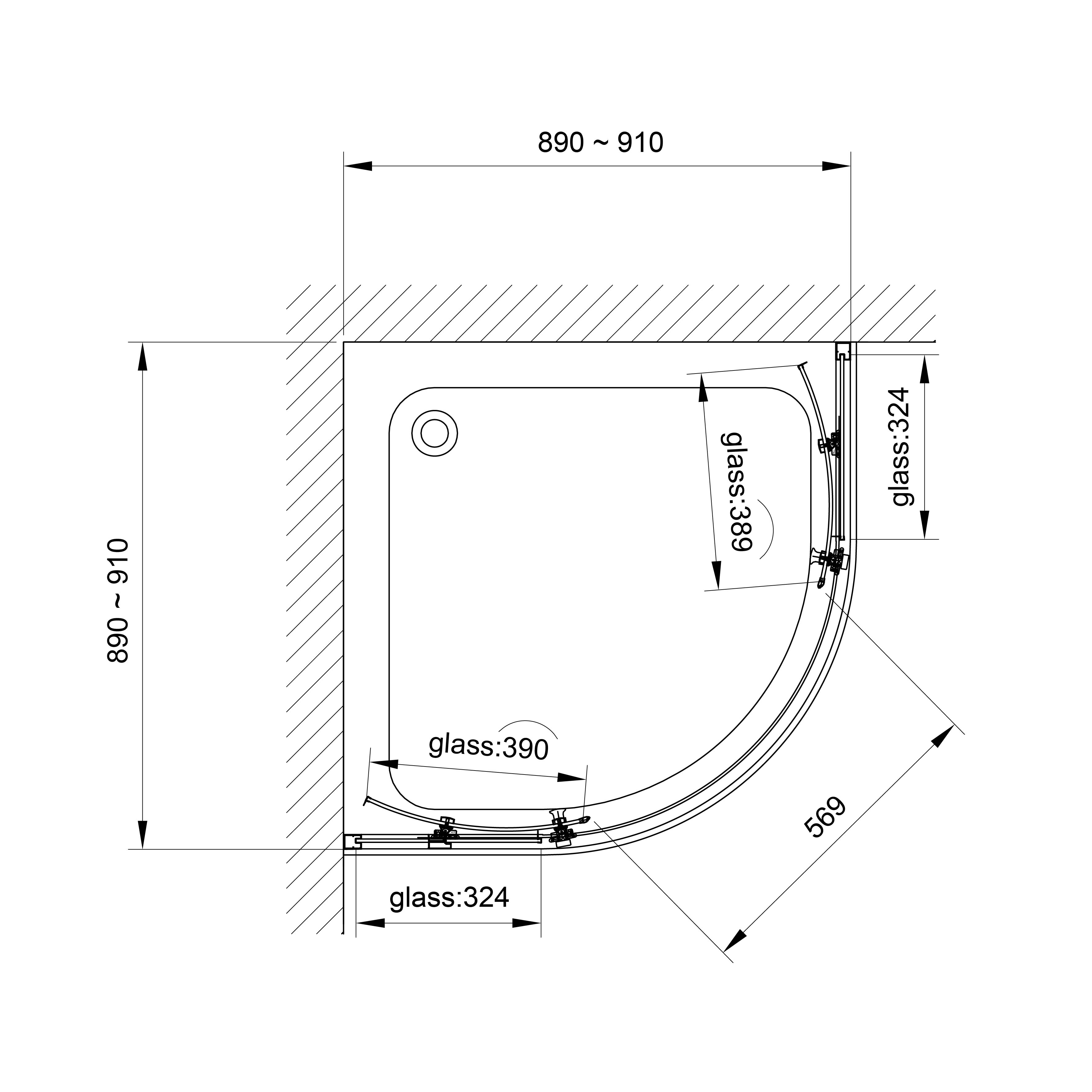 R90RG Душова кабіна ROUND напівкругла 900x900x1900 мм скло grape 3